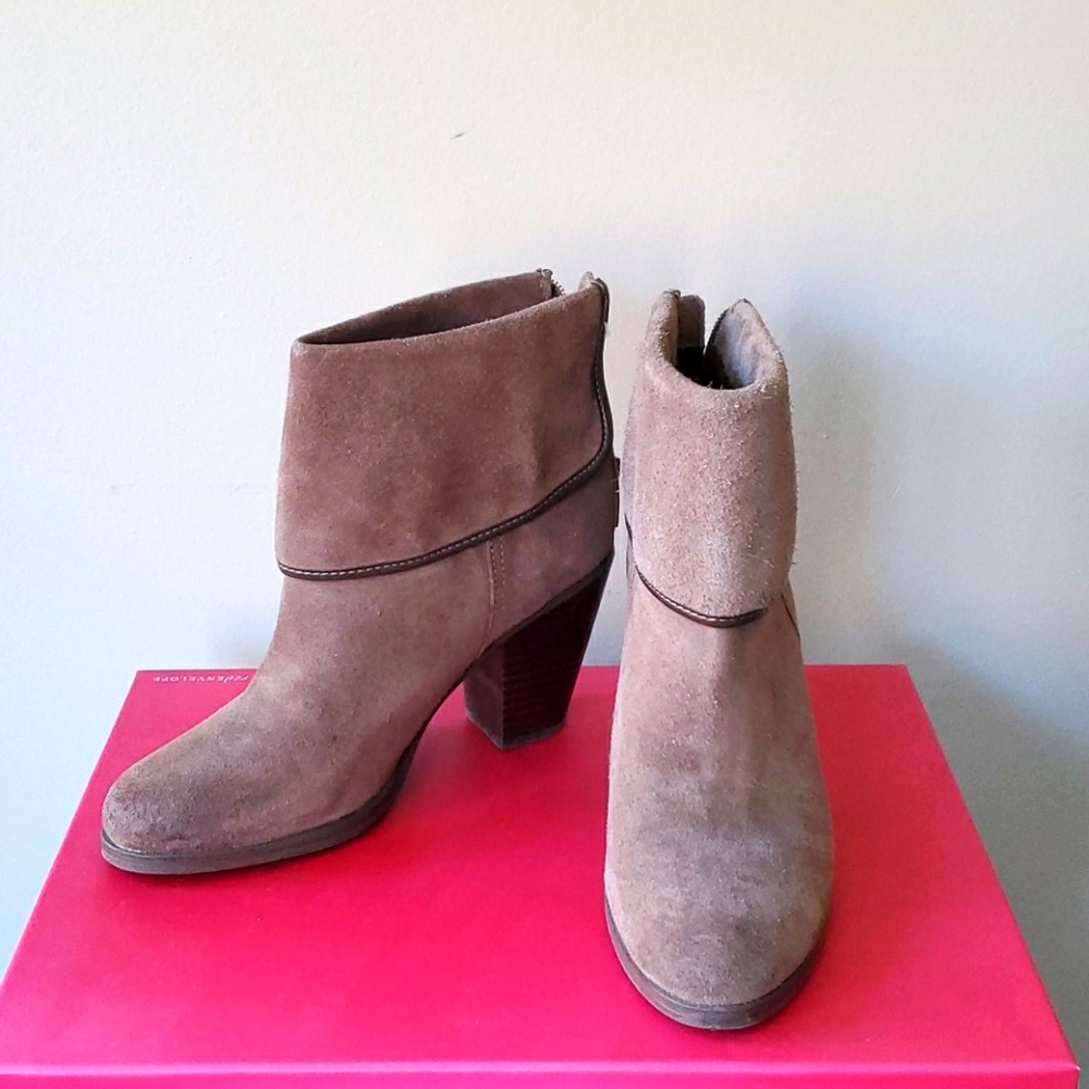 Vince Camuto Taupe Suede Booties with Cuff Accent